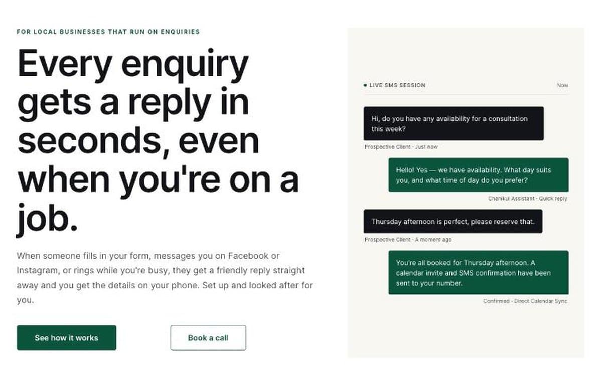 Instant replies page for local businesses